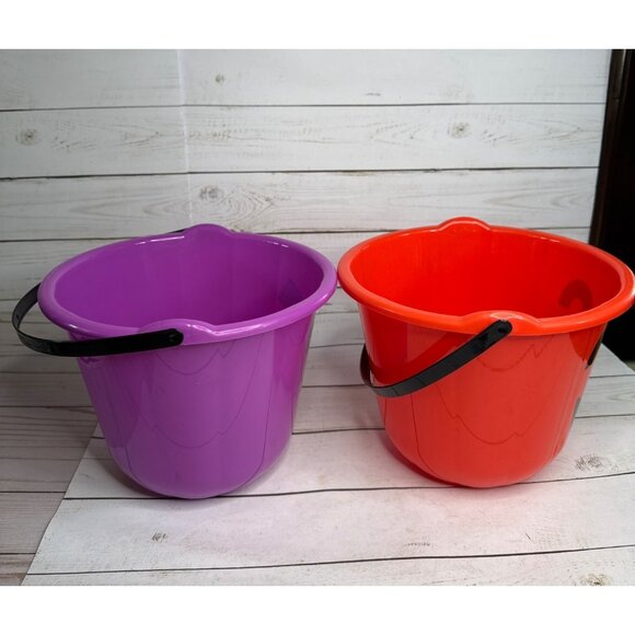 Lot of 2 Purple Spider Jack-O'-Lantern Halloween Treat Bucket 7"x7" Greenbrier - Picture 2 of 8